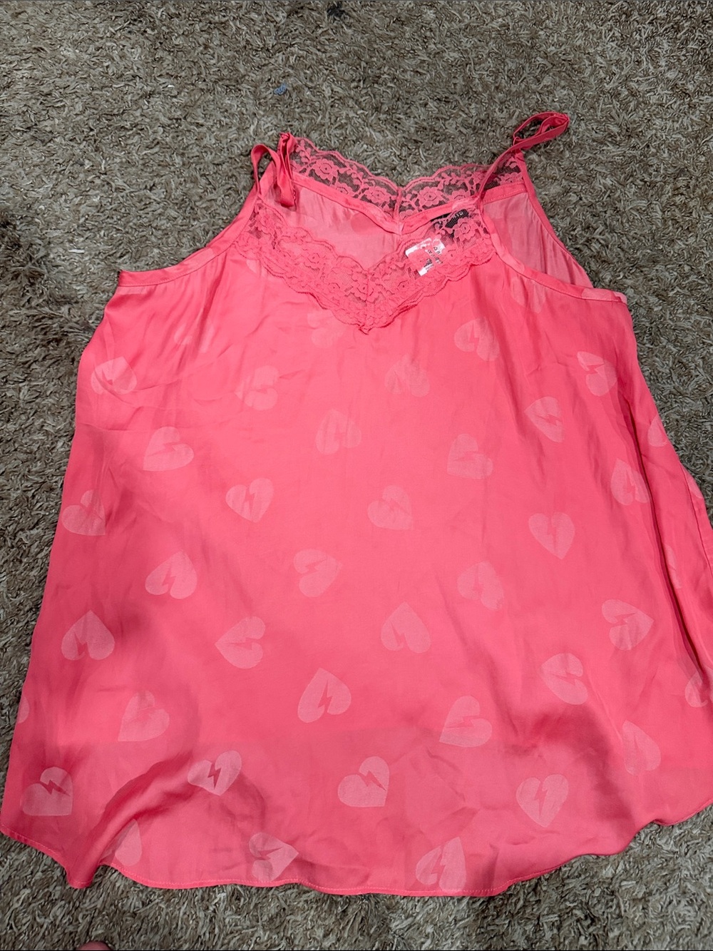 torrid Coral Pink Heart-Print Lace-Trim Chemise
